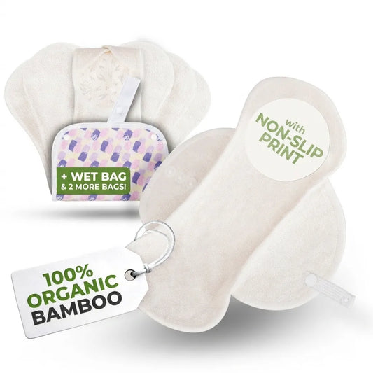 Non-Slip Organic Reusable Panty Liners for Women & Teens (Small, 7-Pack) - Plain White Bamboo