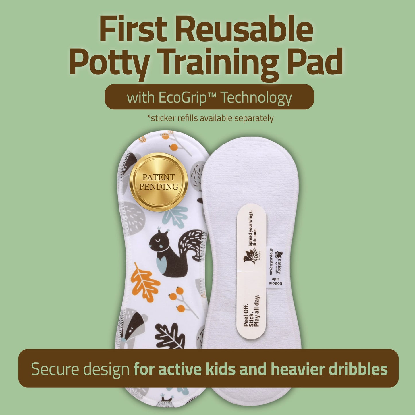 Reusable Potty Training Pads with EcoGrip for Bigger Leaks (Secure Fit, 8-Pack) - Badger