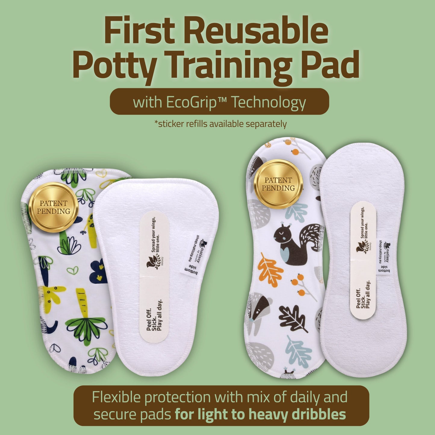 Reusable Potty Training Pads, All-in-One Set (Daily + Secure Fit, 8-Pack)
