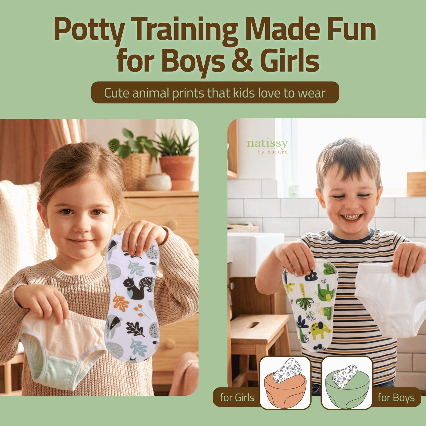 Reusable Potty Training Pads, All-in-One Set (Daily + Secure Fit, 8-Pack)