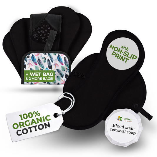 Non-Slip Reusable Period Pads for Teen Girls (S+M, 6-Pack) - Black Witch