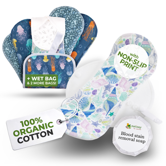 Non-Slip Reusable Period Pads for Teen Girls (S+M, 6-Pack) - Coastal