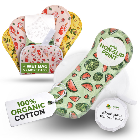 Non-Slip Reusable Period Pads for Teen Girls (S+M, 6-Pack) - Fruit Splash