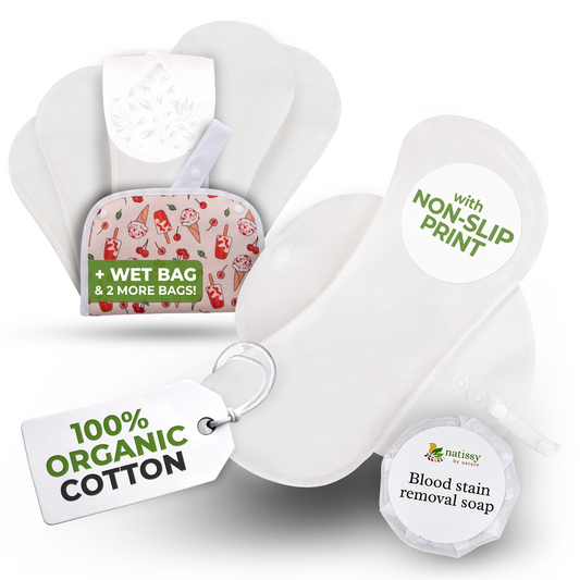Non-Slip Reusable Period Pads for Teen Girls (S+M, 6-Pack) - White Princess