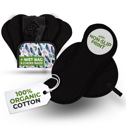 Non-Slip Reusable Panty Liners for Teen Girls (Small, 7-Pack) - Black Witch