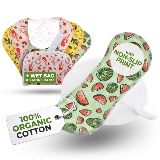 Non-Slip Reusable Panty Liners for Teen Girls (Small, 7-Pack) - Fruit Splash