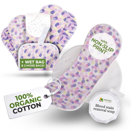 Non-Slip Organic Reusable Period Pads for Light Flow (S+M, 6-Pack) - Springtime