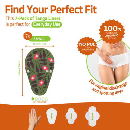 Organic Cotton Reusable TANGA Panty Liners with Wings 7-Pack - Cheetah (black wings)