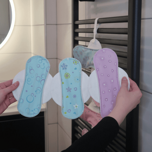 Organic Cotton Reusable Menstrual Pads with Wings 6-Pack (Sizes S & M) - Pastel (white wings)