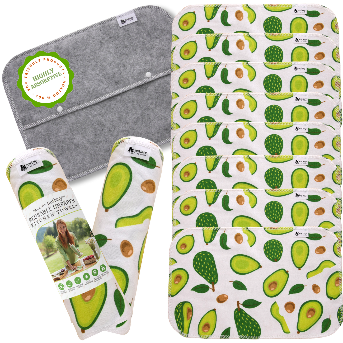 Reusable Paperless Kitchen Towels, Roll of 10 Washable Cotton Cloth Wipes MADE IN EU, Eco-Friendly Paper Towel Cleaning Alternative; Ultra Absorbent, Super Strong, Tear-Resistant & Multipurpose Paperless Replacement