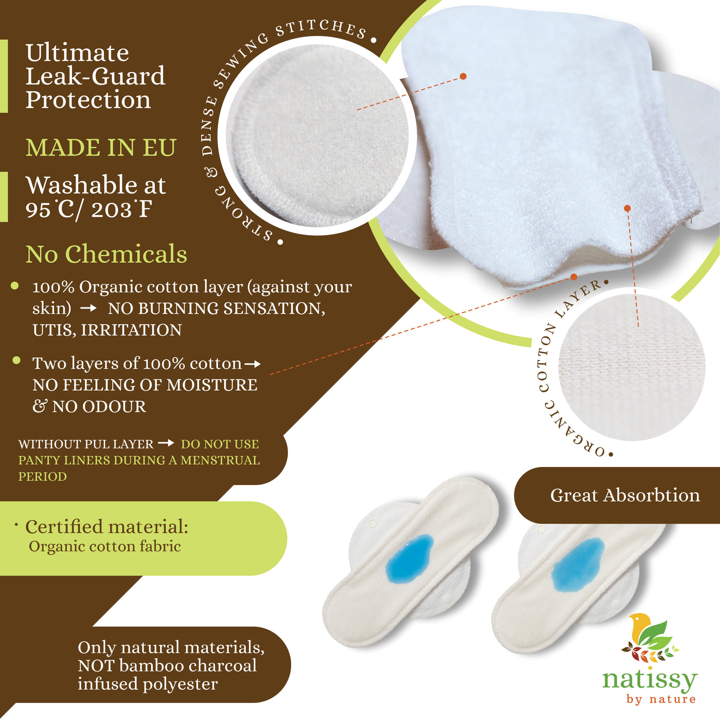 Organic Cotton Reusable Cloth Panty Liners with Wings Made EU – natissy™