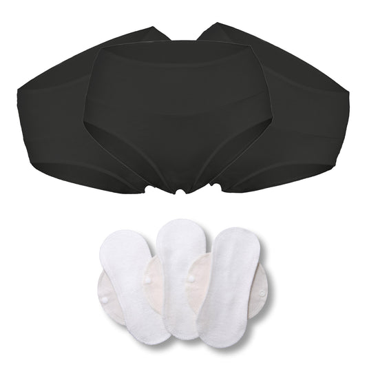 Bamboo Brazilian Underwear;, Panties for Women; MADE IN EU; BONUS 3-Pack Bamboo Reusable Sanitary Pantyliners with Wings FREE