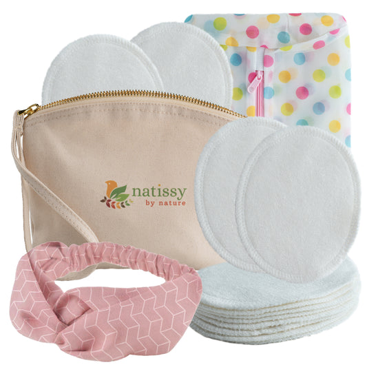Reusable Makeup Remover Pads, 12-Pack of Washable Facial Bamboo Rounds; Eco Friendly Face Cleansing Cosmetic Cloth Pad; Soft Skin Care Wipes for all Skin Types; EXTRA Laundry & Storage bags + Headband