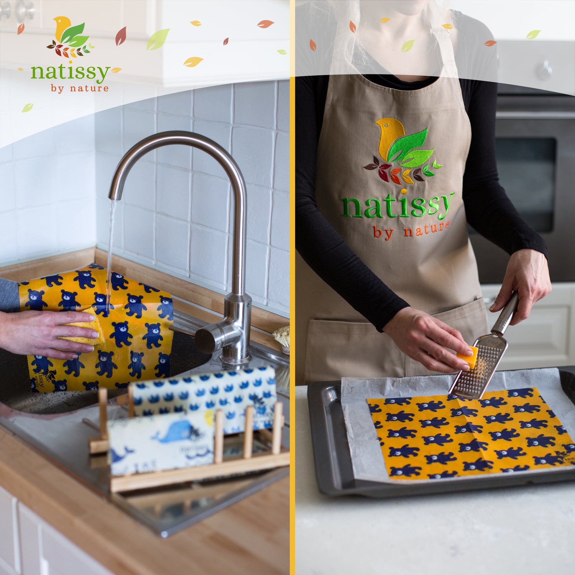 Beeswax Wraps, Set of 6 Reusable Organic Waxed Food Storage Cloths, Sustainable Plastic Free Bowl Cover & Eco-Friendly Wax Sandwich Wrapper, Zero Waste Cling Film Alternative for Cheese, Fruits, Bread