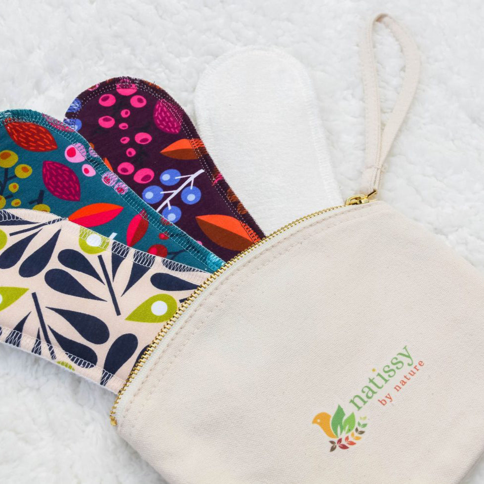 Organic Cotton Carrying Bag, perfect Storage for Reusable Sanitary Pantyliners, Menstrual Towels, Makeup Remover Pads and Washable Nursing Pads; Neatly Stored, always with you and waiting to be reused