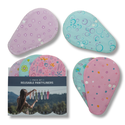 Reusable Panty liners, 7-Pack of Cotton Reusable Sanitary Pantyliners with Wings; MADE IN EU; for Vaginal Discharge and Everyday Cleanliness; Non-irritating, Anti-allergic, Antibacterial; for Daily Usage and in case of White Discharge; Washable Cloth Pads w/o Chemicals; Reusable Liners