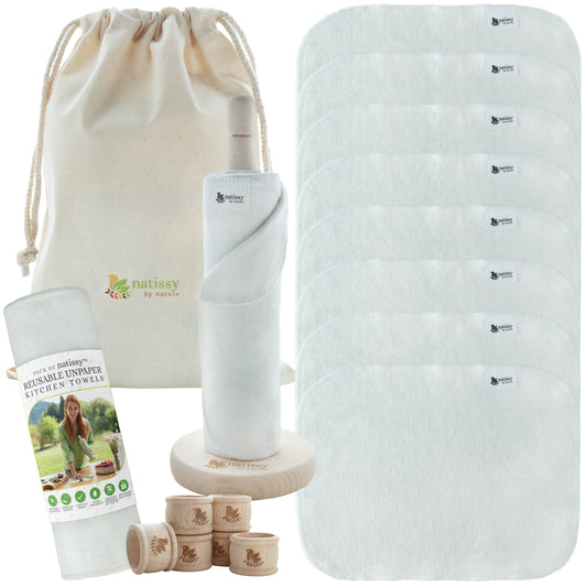 Reusable Unpaper Kitchen Towels, Roll of 10 Washable Bamboo Cloth Wipes MADE IN EU, Eco-Friendly Paper Towel Cleaning Alternative; Ultra Absorbent, Super Strong, Tear-Resistant & Multipurpose Paperless Replacement