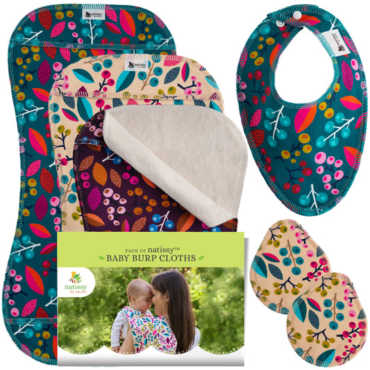 Baby Burp Cloths, 3-Pack of Double Layered Organic Cotton Milk Spit Up Towels for Newborns MADE IN EU, Extra Soft Bib and Absorbent Burping Rags, Quick Drying Receiving Blankets for Girls and Boys