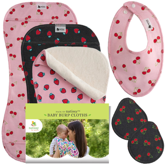 Baby Burp Cloths, 3-Pack of Double Layered Organic Cotton Milk Spit Up Towels for Newborns MADE IN EU, Extra Soft Bib and Absorbent Burping Rags, Quick Drying Receiving Blankets for Girls and Boys