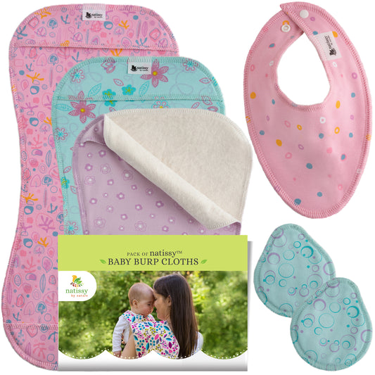 Baby Burp Cloths, 3-Pack of Double Layered Organic Cotton Milk Spit Up Towels for Newborns MADE IN EU, Extra Soft Bib and Absorbent Burping Rags, Quick Drying Receiving Blankets for Girls and Boys