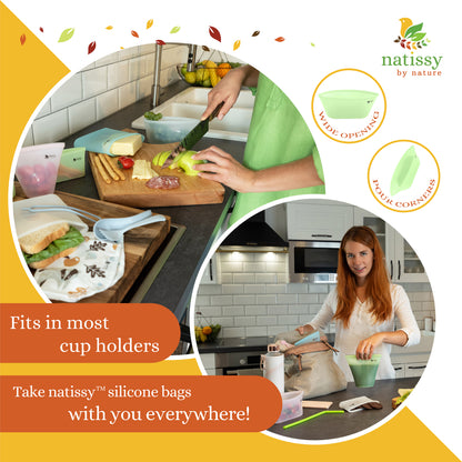 Reusable Silicone Food Storage Bags, 8 Pack Leakproof Silicone Freezer Bags, BPA free, Plastic Free Reusable Ziplock Bags, Reusable Sandwich Bag, Stand Up Silicon Pouch for Snack & Sous Vide Cooking