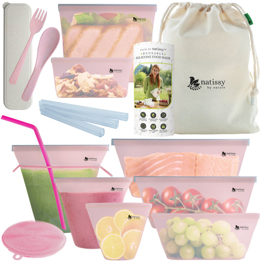Reusable Silicone Food Storage Bags, 8 Pack Leakproof Silicone Freezer Bags, BPA free, Plastic Free Reusable Ziplock Bags, Reusable Sandwich Bag, Stand Up Silicon Pouch for Snack & Sous Vide Cooking