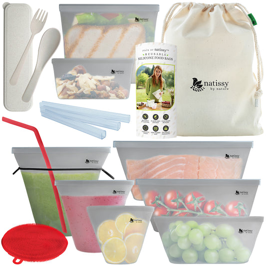 Reusable Silicone Food Storage Bags, 8 Pack Leakproof Silicone Freezer Bags, BPA free, Plastic Free Reusable Ziplock Bags, Reusable Sandwich Bag, Stand Up Silicon Pouch for Snack & Sous Vide Cooking