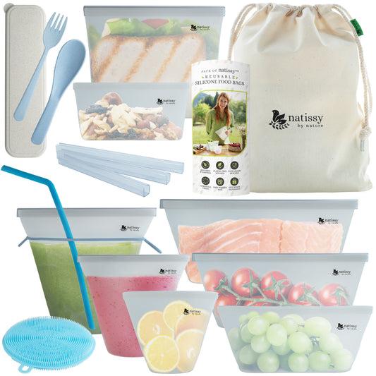 Reusable Silicone Food Storage Bags, 8 Pack Leakproof Silicone Freezer Bags, BPA free, Plastic Free Reusable Ziplock Bags, Reusable Sandwich Bag, Stand Up Silicon Pouch for Snack & Sous Vide Cooking