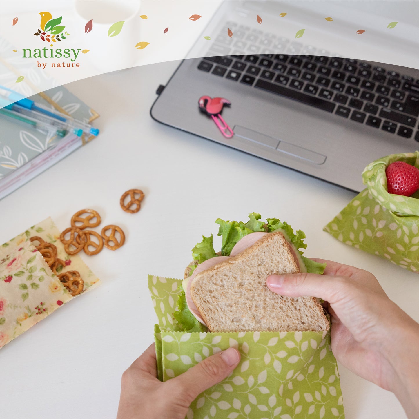 Beeswax Bags, Set of 4 Sustainable & Eco-Friendly Waxed Food Storage Bags - Flowers