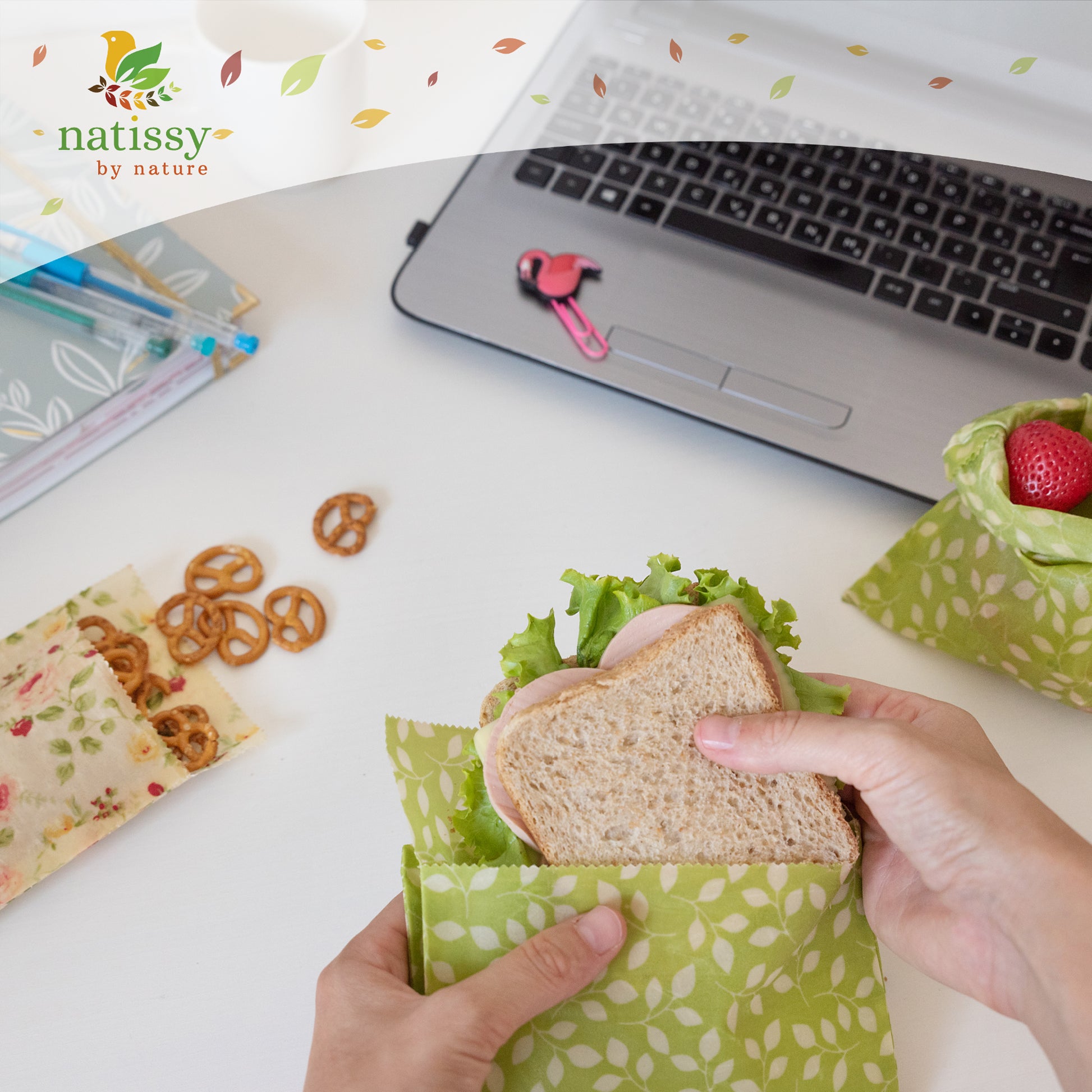 Beeswax Bags, Set of 4 Sustainable & Eco-Friendly Waxed Food Storage Bags - Flowers