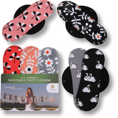 Reusable Panty liners, 7-Pack of Organic Cotton Reusable Sanitary Pantyliners with Wings; MADE IN EU; for Vaginal Discharge and Everyday Cleanliness; Non-irritating, Anti-allergic, Antibacterial; for Daily Usage and in case of White Discharge; Washable Cloth Pads w/o Chemicals; Reusable Liners