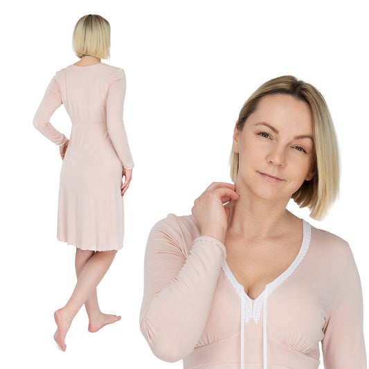 Bamboo Nightdress; Long-Sleeved Sleepwear for Women; Ladies’ Nightwear; MADE IN EU; BONUS Bamboo Brazilian Underwear & BONUS Bamboo Night Sleeping Mask filled with organic buckwheat husk and lavender