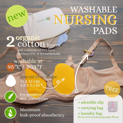 Washable Organic Cotton Nursing Breast Pads, 14-Pack of Soft Reusable Breastfeeding Pads; Eco Friendly Leak Proof Nipple Cloth for Mothers with Sensitive Skin; Laundry & Storage bags; Baby Shower Gift