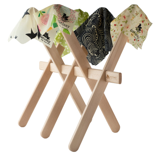 Beech Wood Drying Rack for Reusable Beeswax Food Wraps, Reusable Silicone Food Storage Bags, Washable Unpaper Kitchen Towels