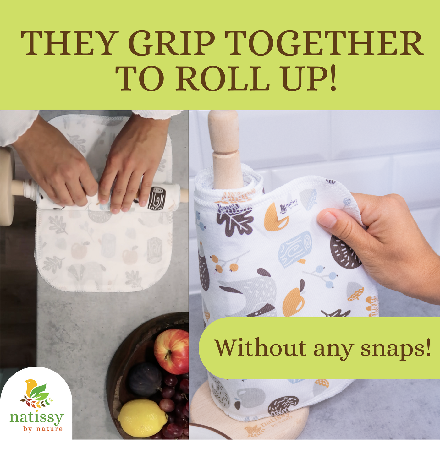 Reusable Unpaper Kitchen Towels, Roll of 10 Washable Bamboo Cloth Wipes MADE IN EU, Eco-Friendly Paper Towel Cleaning Alternative; Ultra Absorbent, Super Strong, Tear-Resistant & Multipurpose Paperless Replacement